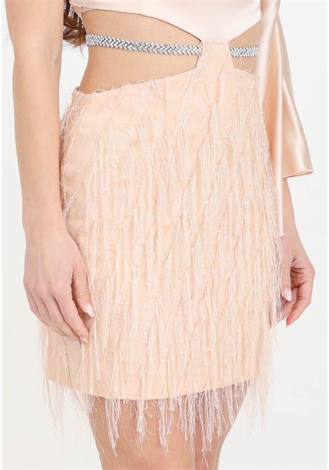 Short nude women's dress with cut out fringe detail and rhinestones SIMONA CORSELLINI | P24CEAB040-01-TFLC00130117